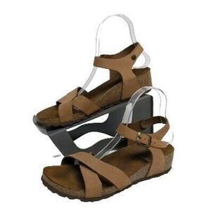 Marina Luna Wedge Sandals Women US 9 Buckle  Made in Italy Comfort Beige EUR 40